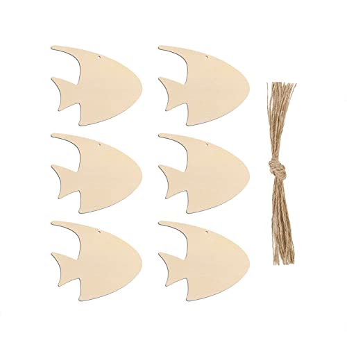 20pcs Fish Shape Unfinished Wood Cutouts DIY Crafts Blank Tropical Fish Wooden Gift Tags Ornaments for Summer Ocean Sea Theme Party Decoration