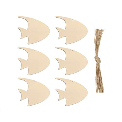 20pcs Fish Shape Unfinished Wood Cutouts DIY Crafts Blank Tropical Fish Wooden Gift Tags Ornaments for Summer Ocean Sea Theme Party Decoration