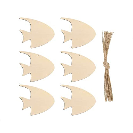 20pcs Fish Shape Unfinished Wood Cutouts DIY Crafts Blank Tropical Fish Wooden Gift Tags Ornaments for Summer Ocean Sea Theme Party Decoration JANOU