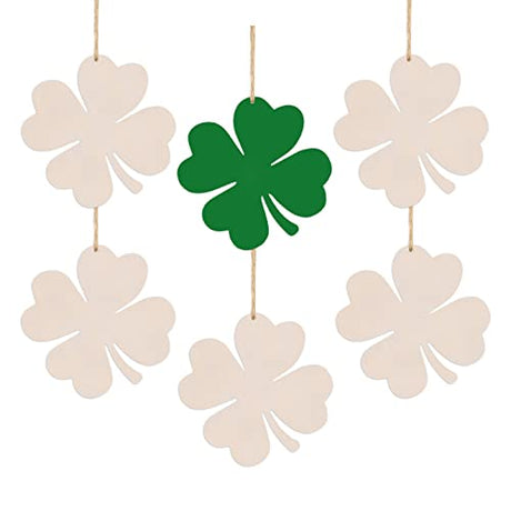 20pcs Shamrock Wood DIY Crafts Cutouts Wooden St. Patrick's Day Hanging Ornaments with Hole Hemp Ropes Gift Tags for Irish Festival St. Patrick's Day Creaides
