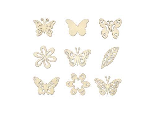 Mini Laser Cuts Wood Shape - Spring Flowers and Butterflies - 45 Pieces - 1'' Across - WoodArtSupply