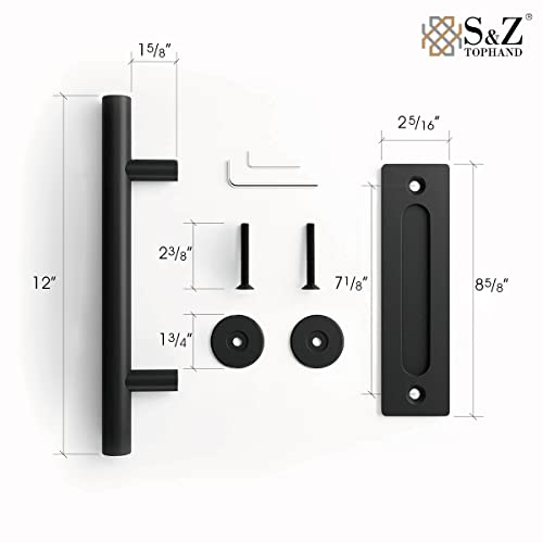 S&Z® 42 in. x 84 in. Unfinished British Brace Knotty Barn Door with 8FT Sliding Door Hardware Kit/Solid Wood/Sliding Door/Double Surfaces/A Simple S&Z TOPHAND