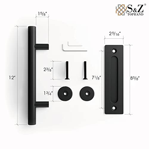 S&Z® 42 in. x 84 in. Unfinished British Brace Knotty Barn Door with 8FT Sliding Door Hardware Kit/Solid Wood/Sliding Door/Double Surfaces/A Simple - WoodArtSupply