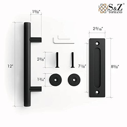 S&Z® 42 in. x 84 in. Unfinished British Brace Knotty Barn Door with 8FT Sliding Door Hardware Kit/Solid Wood/Sliding Door/Double Surfaces/A Simple - WoodArtSupply