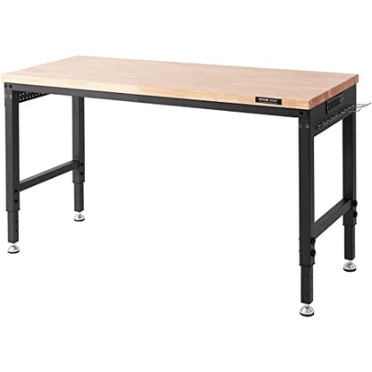 VEVOR Adjustable Workbench, 60" L X 22" W Garage Worktable with Universal Wheels, 28-39.5" Heights & 2000 LBS Load Capacity, with Power Outlets &