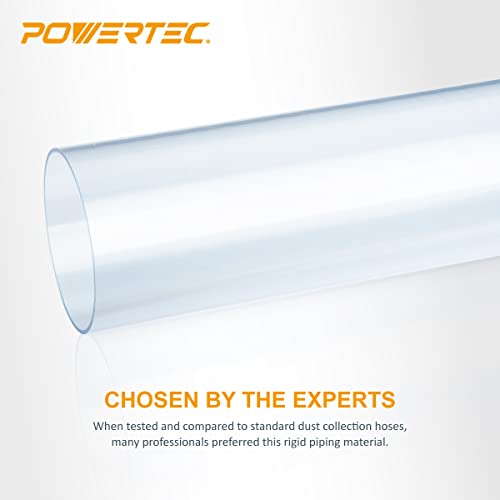 POWERTEC 70272V Clear PVC Pipe 4" x 36" Long, 1PK, Rigid Plastic Tubing for Dust Collection Hose & Fittings POWERTEC