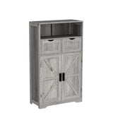WEENFON Floor Storage Cabinet with 2 Adjustable Drawers & 2 Barn Doors, Standing Cupboard with 2 Shelf, for Living Room, Home Office, Kitchen, Grey WEENFON