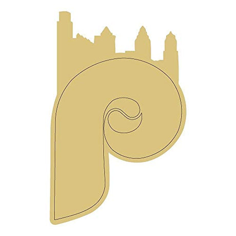 Philly Sky Line Design by Lines Cutout Unfinished Wood Sports Fan Door Hanger MDF Shape Canvas Style 1 Art 1 (6") Diverse Woodworking