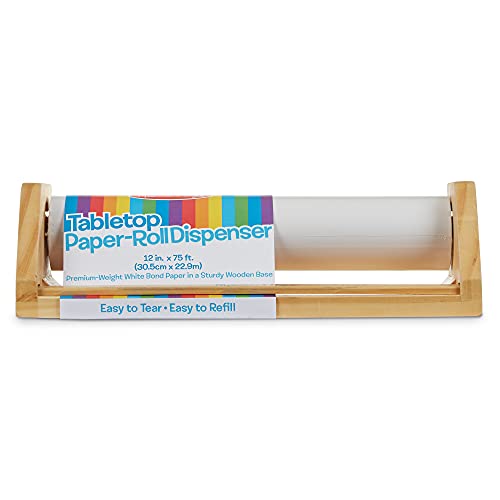 Melissa & Doug Wooden Tabletop Paper Roll Dispenser with White Bond Paper (12 Inches x 75 Feet)