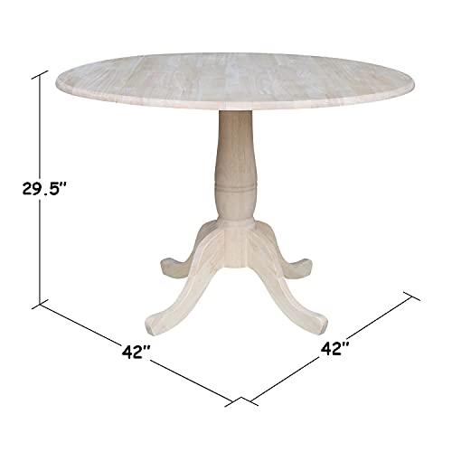IC International Concepts International Concepts 42" Round Dual Drop Leaf Pedestal Table-29.5" H, Unfinished Dining Table, Ready to Finish