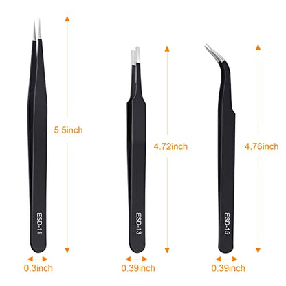 kaverme 3PCS Precision Tweezers Set, Upgraded Anti-Static Stainless Steel of Tweezers, for Electronics, Soldering, Laboratory Work, Jewelry-Making, - WoodArtSupply