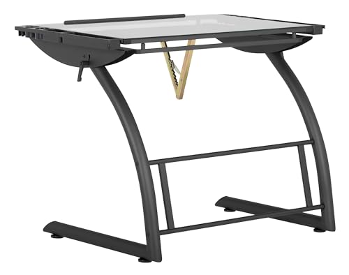 SD STUDIO DESIGNS Triflex Drawing Table, Sit to Stand Up Adjustable Office Home Computer Desk, 35.25" W X 23.5" D, Charcoal Black/Clear Glass SD STUDIO DESIGNS