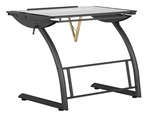 SD STUDIO DESIGNS Triflex Drawing Table, Sit to Stand Up Adjustable Office Home Computer Desk, 35.25" W X 23.5" D, Charcoal Black/Clear Glass