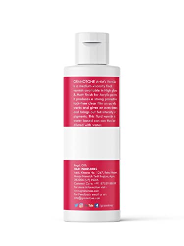 GRANOTONE Acrylic Artist's Varnish | Non-Yellowing | Non-Toxic | Anti-Crazing | High Gloss Finish | Suitable for Pro Artists, Hobby Painters & Kids | GRANOTONE