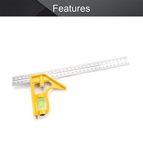 Utoolmart 300mm 12Inch Engineers Combination Try Square Set Right Angle Guide Yellow 1pcs Utoolmart