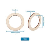 Pandahall 40pcs Unfinished Flat Round Wood Pendants 80mm Wooden Link Ring Charms Christmas Ornaments with 3mm Hole for Home Party Decoration Jewelry PH PandaHall