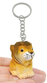 Lion Keychain Ring Hook Clip Charm Miniature Wood Mini Figurine Small Animal Male Mane King Feline Selsela