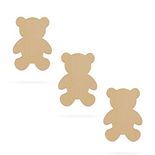 3 Teddy Bears Unfinished Wooden Shapes Craft Cutouts DIY Unpainted 3D Plaques 4 Inches BestPysanky