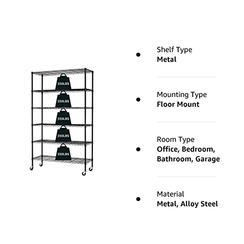 HCY 6-Tier Storage Shelf Heavy Duty Shelving Unit NSF Height Adjustable Metal Rack with Wheels for Laundry Bathroom Kitchen Garage Pantry HCY