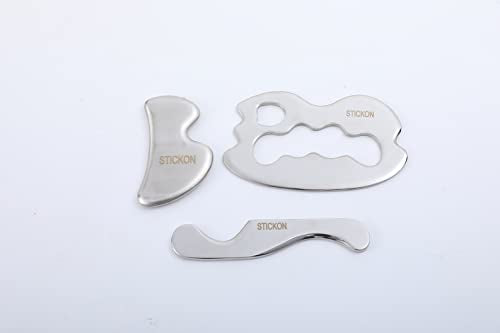 STICKON Stainless Steel Gua Sha Muscle Scraper Tools Set 3 in 1 Scraping Massage Tools for Physical Therapy, IASTM Tools Massage Scraper Kit, Soft STICKON