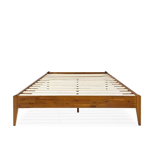 Bme Dinkee Solid Wood Queen Bed Frame - Modern Minimalist Design with Wood Slat Support Bme