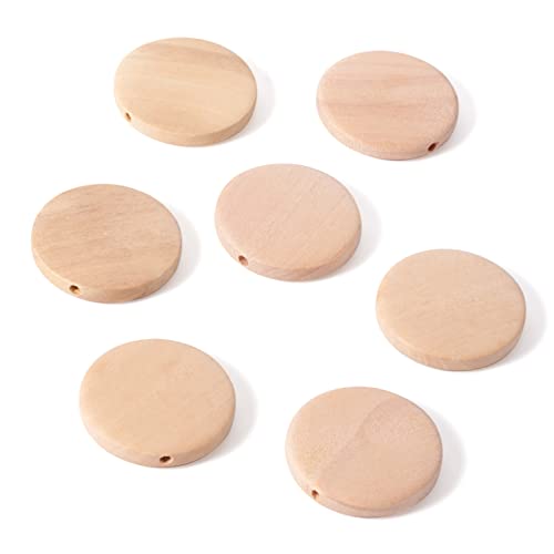 Craftdady 50Pcs Unfinished Natural Flat Round Wood Coin Beads Circle Round Wooden Slices Cutouts 1.18 Inch Unpainted Board Tags for Jewelry Craft