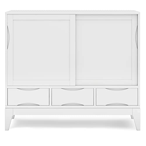 SIMPLIHOME Harper SOLID HARDWOOD 48 Inch Wide Mid Century Modern Medium Storage Cabinet in White, For the Living Room, Entryway and Family Room - WoodArtSupply