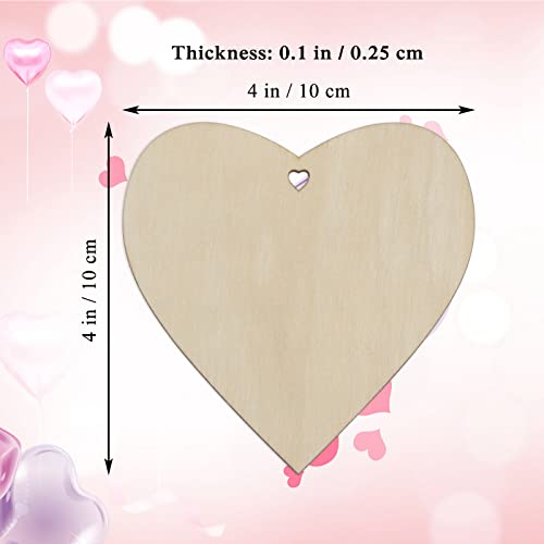 Creaides Wooden Heart Shaped Hanging Ornaments Heart Wood DIY Crafts Cutouts with Hole Hemp Ropes Gift Tags for Wedding Birthday Happy Mother's Day