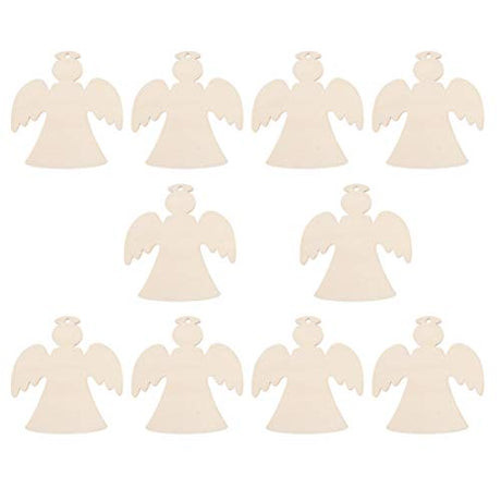 EXCEART 10pcs Wooden Angel Cutouts Christmas Tree Hanging Tags Unfinished Angel Figurine Wood Slices DIY Painting Wood Ornament Goodie Bag Stuffer EXCEART