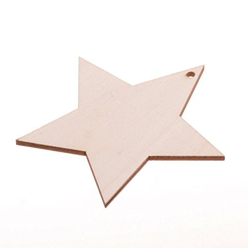 Christmas Wooden Crafts Hanging Ornaments Christmas Tree Decoration Unfinished Wood Cutouts for DIY Blank Slices to Paint (10PCs Star Style)