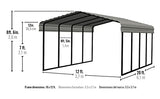 Arrow Shed 12 x 20 x 7-Foot Heavy Duty Galvanized Steel Metal Multi-Use Shelter, Shade, Carport, 12' x 20' x 7', Charcoal color Arrow