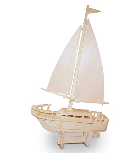 Puzzled 3D Puzzle Sailboat Wood Craft Construction Model Kit, Fun Unique & Educational DIY Wooden Toy Assemble Model Unfinished Crafting Hobby Boat Puzzled
