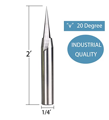 DashHound BRV20 Carbide V-Point Router Bit Wood Engraving Bit “V” 20 Deg with 1/4 Shank and 2” Overall Length 2D&3D Carving - WoodArtSupply