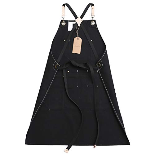 Jeanerlor Work Apron Waxed Canvas Stylist Apron with Pockets Water-Resistant Tool Aprons for Women Cross Back Straps Adjustable S-M（Black） - WoodArtSupply