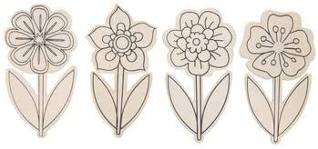 Miniature Laser Cut Line Art Wood Shapes - Flowers - 12 Piece - WoodArtSupply