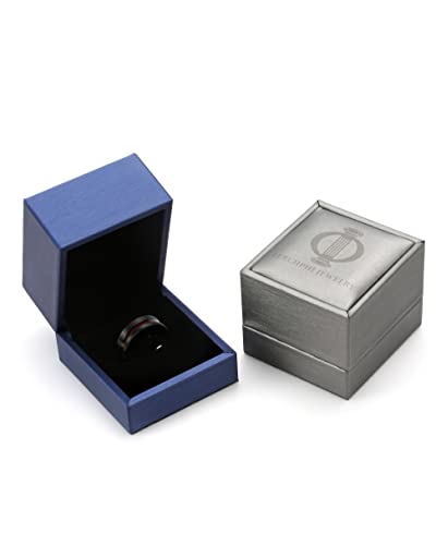 LerchPhi 8MM Custom Engrave Valentines Day Gift for Him Mens Wedding Band KOA Wood Inlay Black Zirconium Stepped Edge Unisex Promise Ring Size 10.5 LerchPhi
