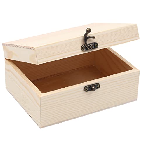 VIKOS Products (2-Pack Unfinished Unpainted Wooden Box with Hinged Lid for Crafts DIY Storage Jewelry Plain Pine Box - Small 6.7"x5.1"x3.1" - WoodArtSupply