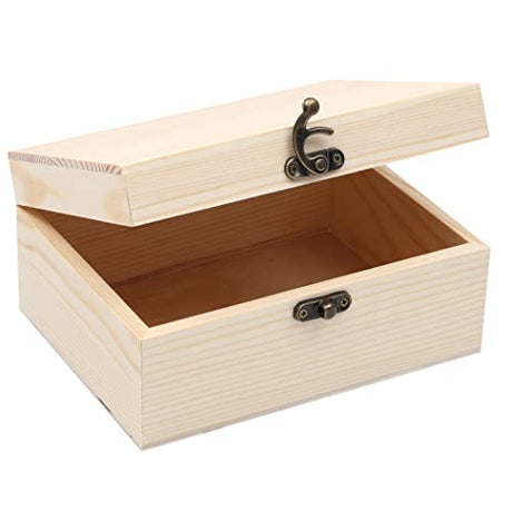 VIKOS Products (1-Pack Unfinished Unpainted Wooden Box with Hinged Lid for Crafts DIY Storage Jewelry Plain Pine Box - Small 6.7"x5.1"x3.1" VIKOS Products
