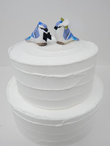 Blue Jay Bird Cake Topper Bride & Groom Love Wedding Engagement Anniversary Carved Wood Statue Selsela