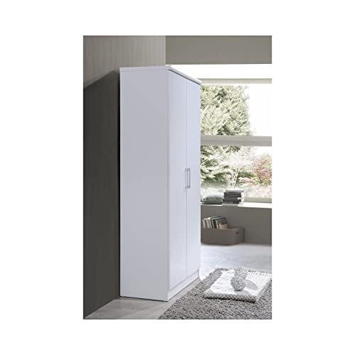 HODEDAH IMPORT Hodedah 2-Door Armoire with 4-Shelves Wardrobe, 17"D x 31.5"W x 73"H, White Hodedah