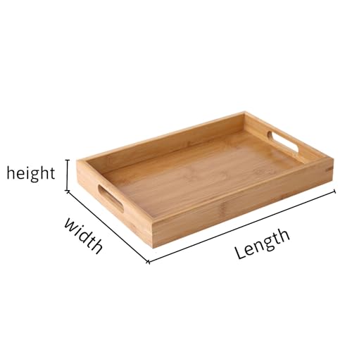 2WOOD Natural Wood Serving Tray with Handles - Stackable, Compact Wooden Nested Serving Trays for Easy Transport - Ergonomic Grip Wood Trays