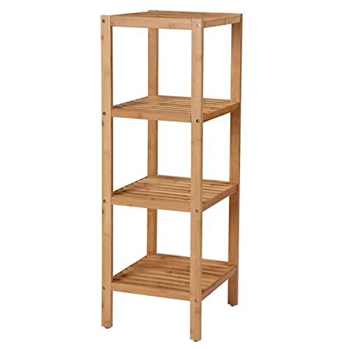 SONGMICS 4-Tier Bamboo Bathroom Shelf, Narrow Shelving Unit, Multifunctional Storage Rack, Corner Rack, for Kitchen, Living Room, Bedroom, Entryway,