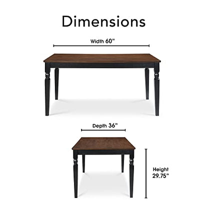 Finch Provence Farmhouse Table, Two-Toned Wood with Turned Legs, Traditional Rustic Furniture Decor for Kitchen or Dining Room, 60" Inch Tabletop, - WoodArtSupply