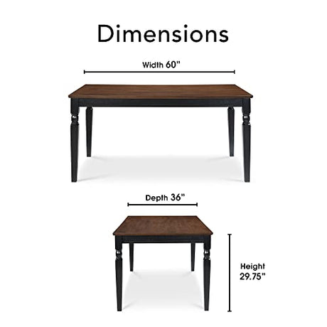 Finch Provence Farmhouse Table, Two-Toned Wood with Turned Legs, Traditional Rustic Furniture Decor for Kitchen or Dining Room, 60" Inch Tabletop, Finch