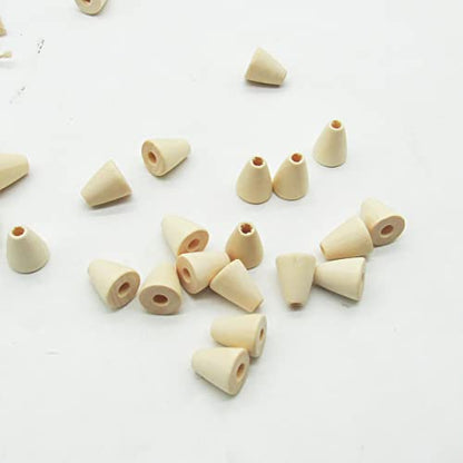 50 Pcs Wood Cone Shaped Beads Unfinished Geometric Wooden Loose Beads for Jewelry DIY Crafts