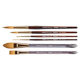 KINGART 1010B Premium 6 Pc. Finesse Series Watercolor Artist Brush Set, Synthetic Kolinsky Sable Blend, Curated Brush Shapes and Sizes, Short Handle, KINGART