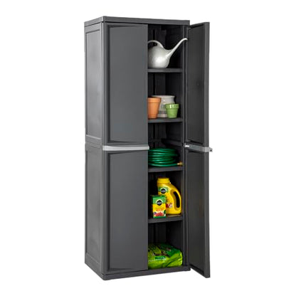 Sterilite 4 Shelf Cabinet, Heavy Duty and Easy to Assemble Plastic Storage Unit, Organize Bins in the Garage, Basement, Attic, Mudroom, Gray, 1-Pack