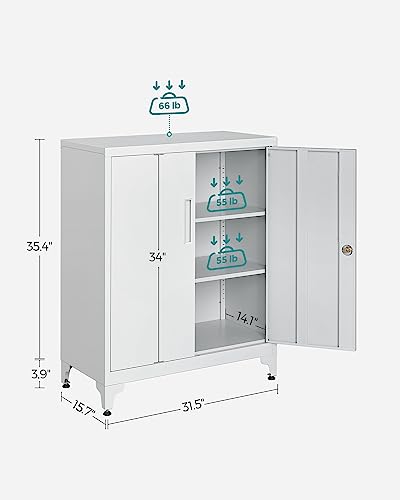 SONGMICS Garage Cabinet, Metal Storage Cabinet with Doors and Shelves, Office Cabinet for Home Office, Garage and Utility Room, Grey UOMC013G01 - WoodArtSupply