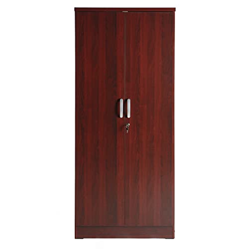 Better Home Products Harmony Wood Two Door Armoire Wardrobe Cabinet in Mahogany Better Home Products