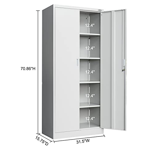 BESFUR Metal Storage Cabinet, 71" H Tall Metal Cabinets with 4 Adjustable Shelves and Locking Doors, Classic Steel Storage Cabinet for Home, School, BESFUR